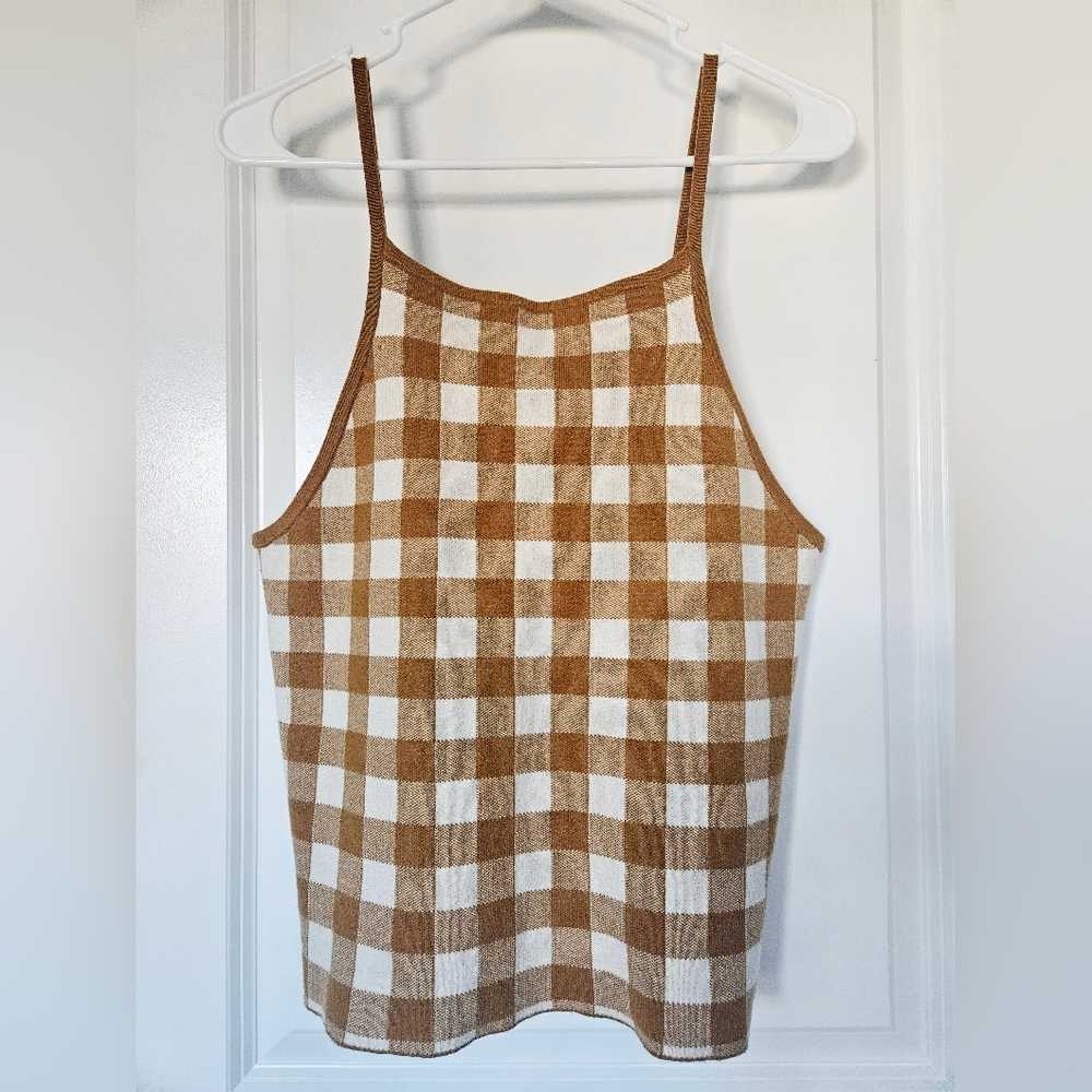 Madewell Knit Top Gingham sz L NWT